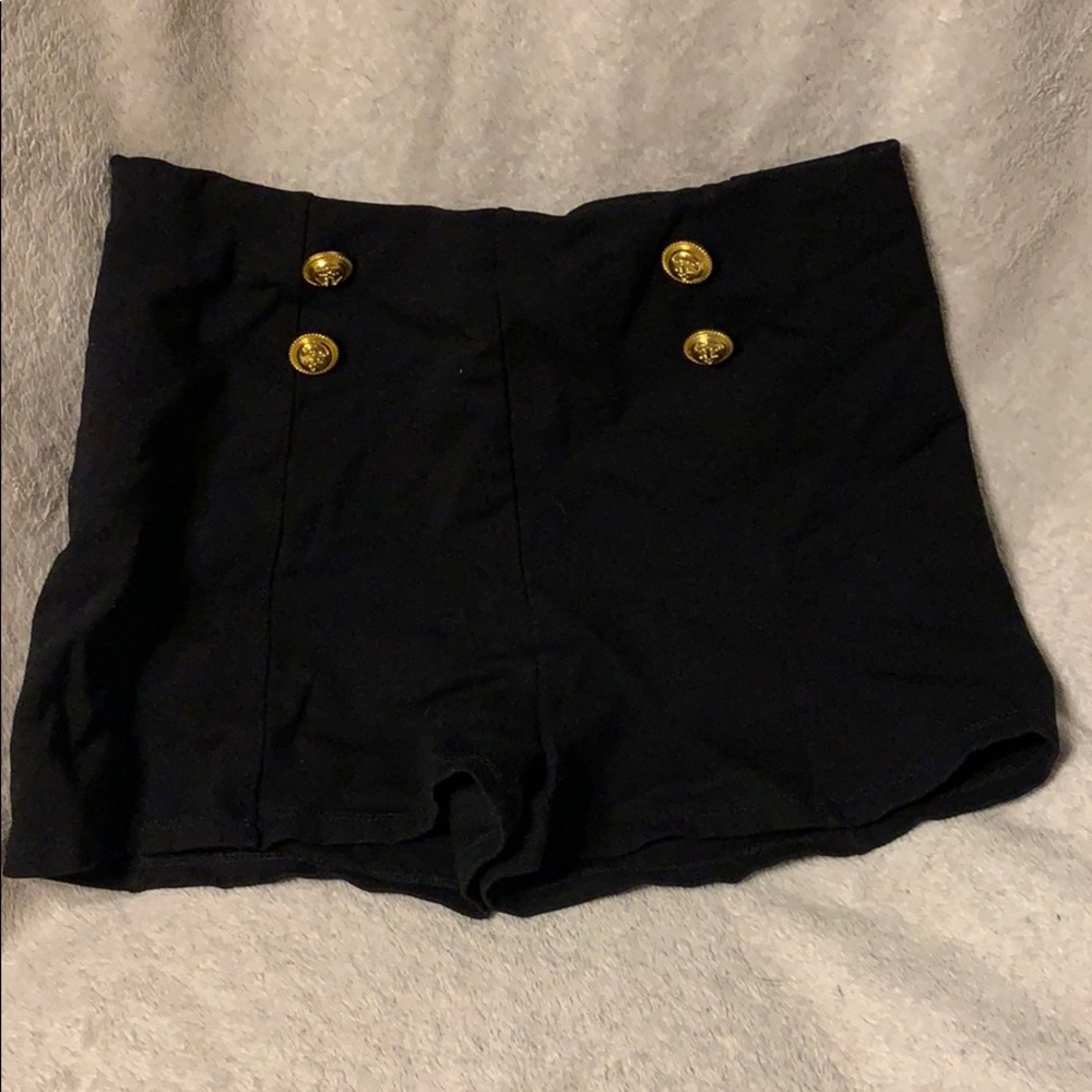 Black High Waisted Shorts with Gold Buttons